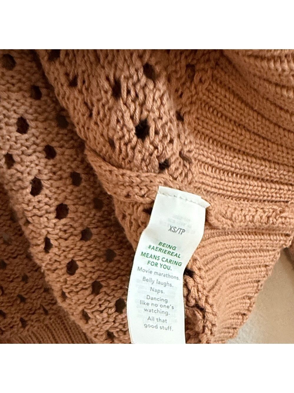 Aerie Tan Oversized Open Knit Polo Sweater [MEL0188] - Picture 6 of 8